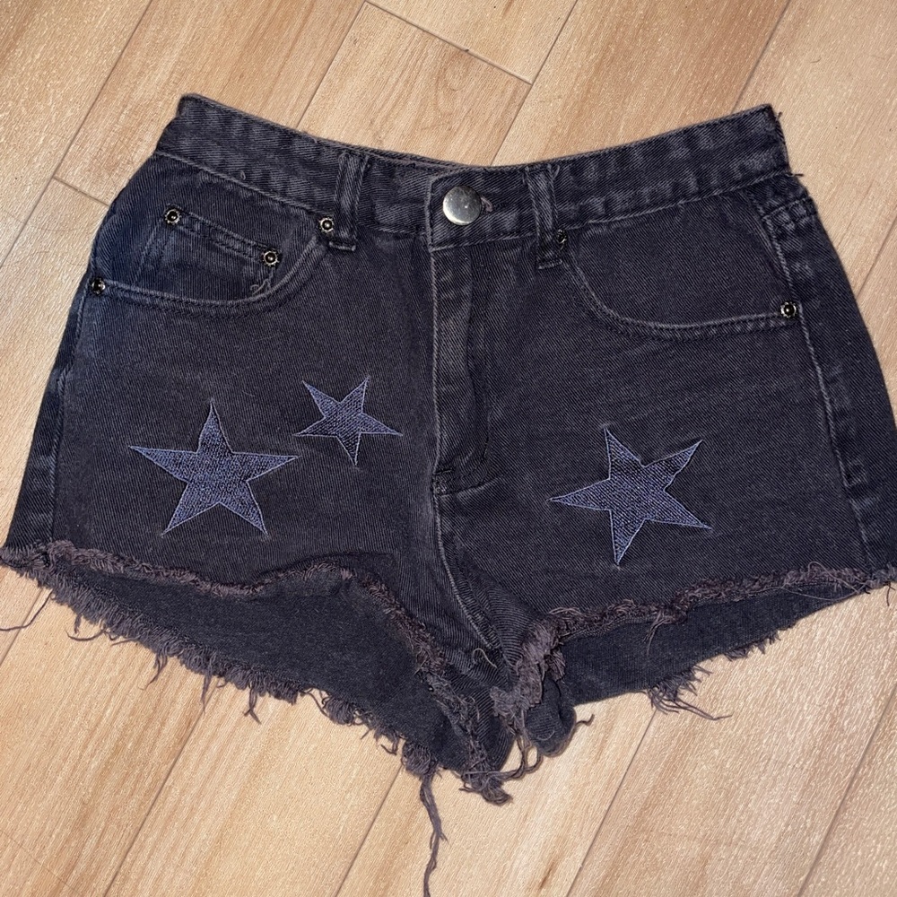 Nasty Gal black denim shorts with stars